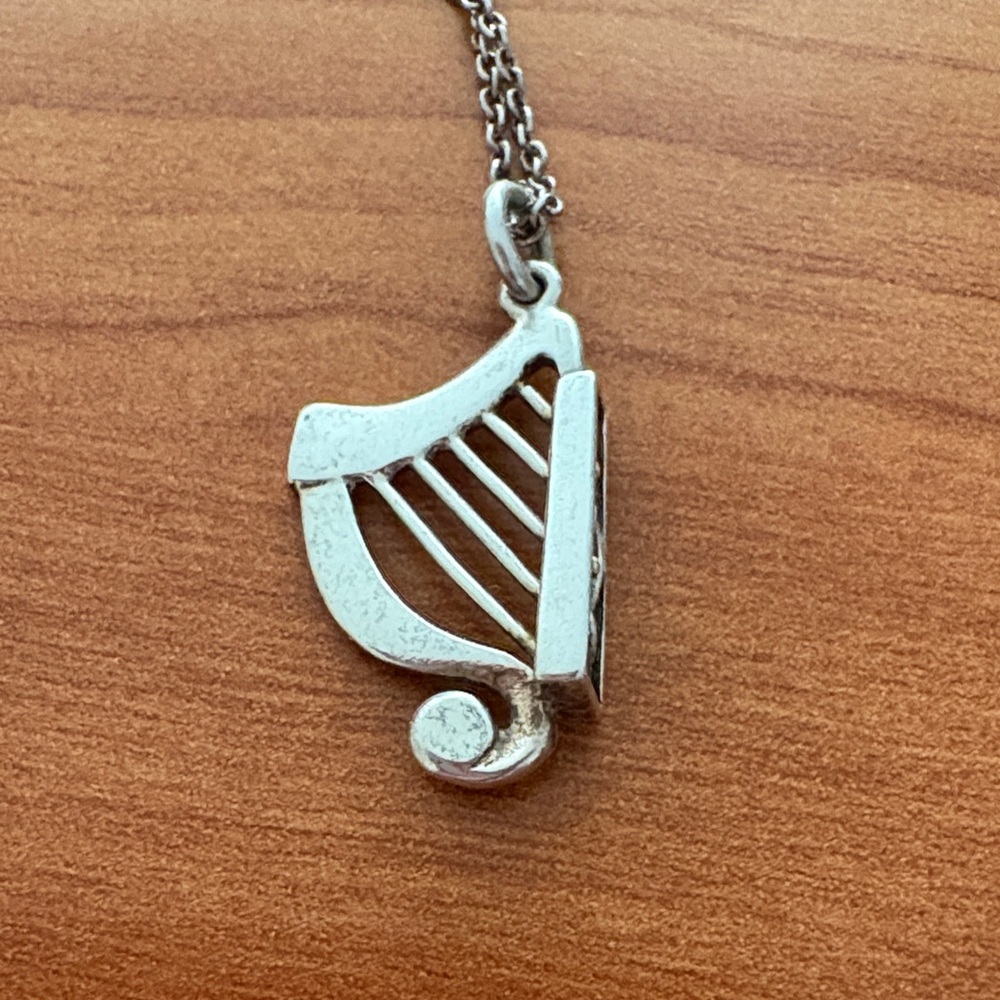 Silver Irish Harp Pendant Necklace